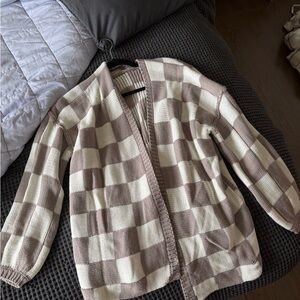 Checkered Cardigan Sweater